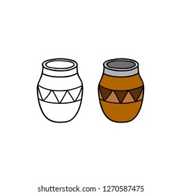 Doodle outline and colored matte cup isolated on white background.