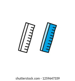 Doodle outline and colored measuring ruler isolated on white background.