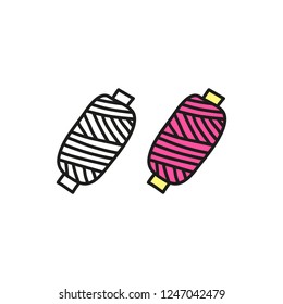 Doodle outline and colored skein of thread isolated on white background.