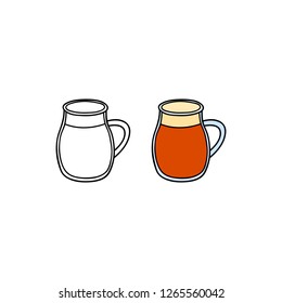 Doodle outline and colored some drink with foam isolated on white background.