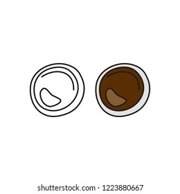 Doodle outline and colored soy sauce in cup isolated on white background.