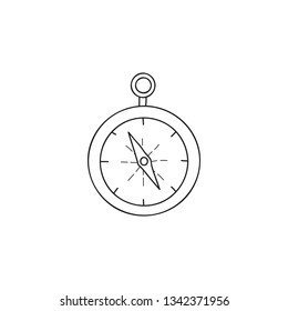 Doodle outline compass icon isolated on white background.
