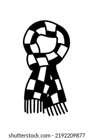 Doodle outline cozy scarf. Vector hand drawn illustration of autumn, winter clothes