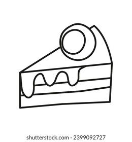 Doodle Umriss graue Kuchenscheibe mit Auge und Blut einzeln auf weißem Hintergrund.