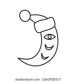 Doodle outline crescent with third eye and moon phases isolated on white background.