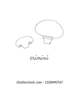 Doodle outline crimini mushrooms isolated on white background.
