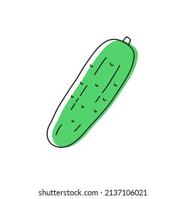 Doodle outline cucumber with spot. Vector illustration for packing