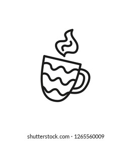 Doodle outline cup with hot steam isolated on white background.
