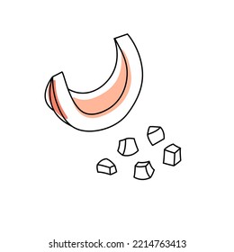 El contorno del garabato corta la calabaza de tajada con mancha. Ilustración de vectores dibujada a mano para embalaje aislado en fondo transparente