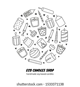 Doodle outline decorative candles composed in circle shape.