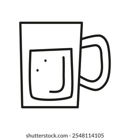 Doodle outline drink in glass mug isolated on white background. Natural water beverage.