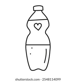 Bebida de contorno de Doodle en botella de plástico aislada sobre fondo blanco. Bebida de agua natural.
