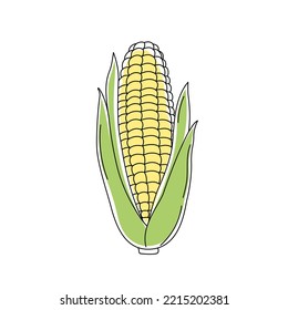 Doodle outline ear of corn with spot. Vector hand-drawn illustration for packing isolated on transparent background