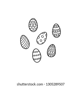 Doodle outline Easter eggs isolated on white background.