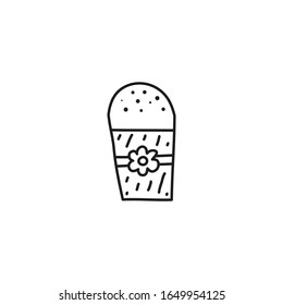 Doodle outline Easter kulich cake or Christmas panettone isolated on white background.