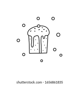 Doodle outline Easter kulich cake or panettone on white background.