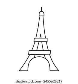 Doodle outline Eiffel tower monument isolated on white background.