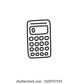 Doodle outline electronic calculator icon isolated on white background.