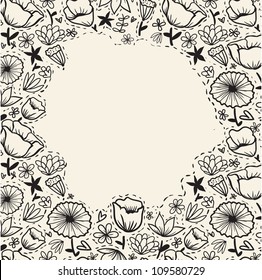Doodle outline flowers background.