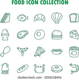 Doodle outline Food Icons collection flat collection set