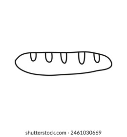 Doodle outline French baguette isolated on white background.