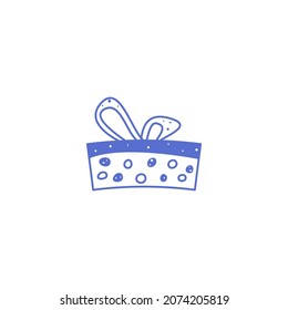 Doodle outline gift box with big bow. Vector imitation of drawing with a pen. Vector cute design icon 