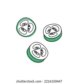 Doodle outline green slices jalapeño chili pepper with spot. Vector hand-drawn illustration for packing isolated on transparent background
