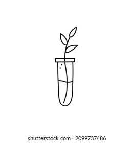 Doodle outline growing plant in test tube isolated on white background.