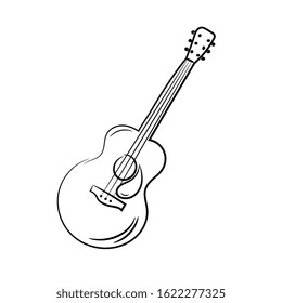 Doodle outline guitar vector on white background