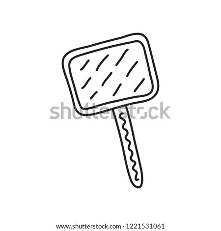 Doodle outline hand mirror isolated on white background.