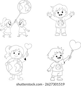 Um esboço de uma ilustração com personagens infantis defendendo a harmonia global e a coexistência pacífica.