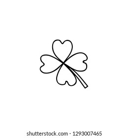 Doodle Outline Lucky Four Leaf Clover Isolated On White Background.