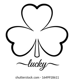 Doodle outline lucky three leaf clover isolated on white background. Patricks day vector.
