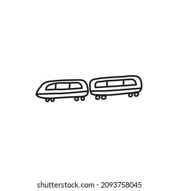 Doodle outline modern speed train icon isolated on white background.