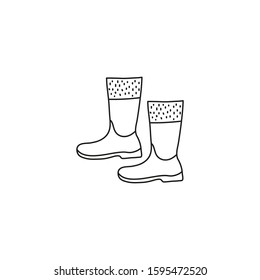 Doodle outline pair of rubber boots isolated on white background.