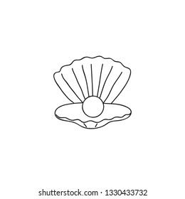 Doodle outline pearl in opened shell isolated on white background.