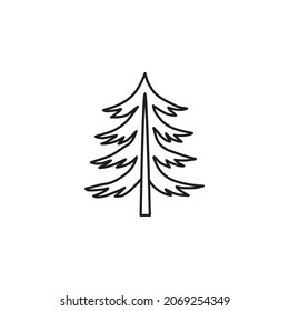 Doodle outline pine tree isolated on white background.