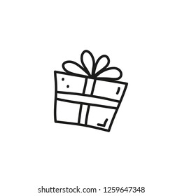 Doodle outline present box isolated on white background.