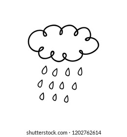 Doodle outline rainy cloud isolated on white background.