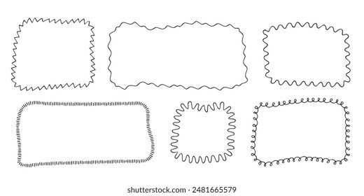 Doodle outline rectangle frame highlight. Hand drawing sketch square set. Element for highlighting important notes. Marker pen outline scribble shapes