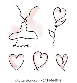 Doodle outline romantic elements. Scribbles hearts.