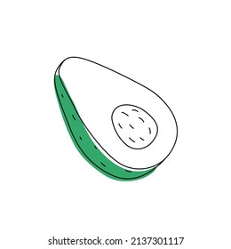 Doodle outline slice avocado with spot. Vector illustration for packing