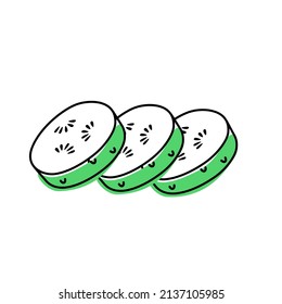 Doodle outline slice cucumber with spot. Vector illustration for packing