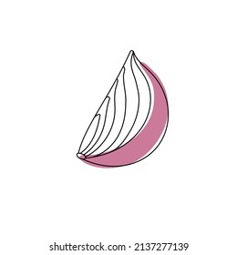 Doodle outline slice onion with spot. Vector illustration for packing