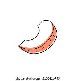 Doodle outline slice peach with spot. Vector illustration for packing