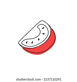 Doodle outline slice tomato with spot. Vector illustration for packing