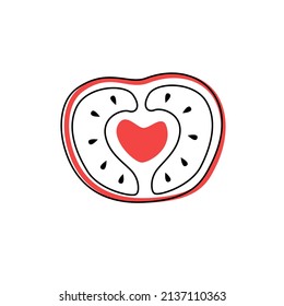 Doodle outline slice tomato with spot. Vector illustration for packing