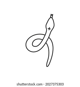 Doodle outline snake icon isolated on white background. Bohemian reptile. Magical tattoo design. Alchemy symbol.