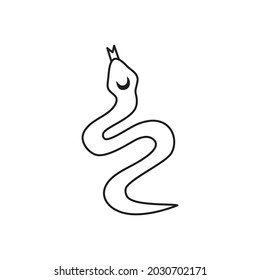 Doodle outline snake icon isolated on white background. Bohemian reptile. Magical tattoo design. Alchemy symbol.