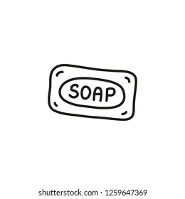 Doodle outline soap bar isolated on white background.